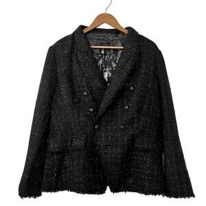 WHBM Studio Tweed‎ Double Breasted Blazer Size 16 Black Goth Witchy Career NWT